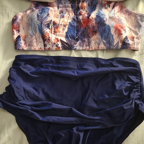 Marinavida 2pc Swimsuit Bikini High Waist Off Shoulder Sz L - Picture 3 of 5